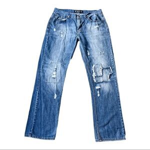 CJ Black Men’s Ripped/Patched Low Rise Slim Straight Jeans Size 32/32
